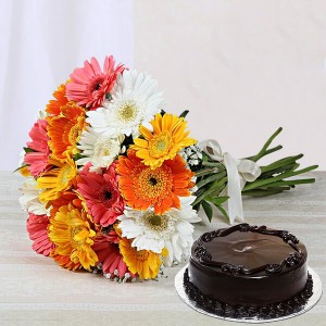 Mix Gerbera Bunch & Chocolate Cake